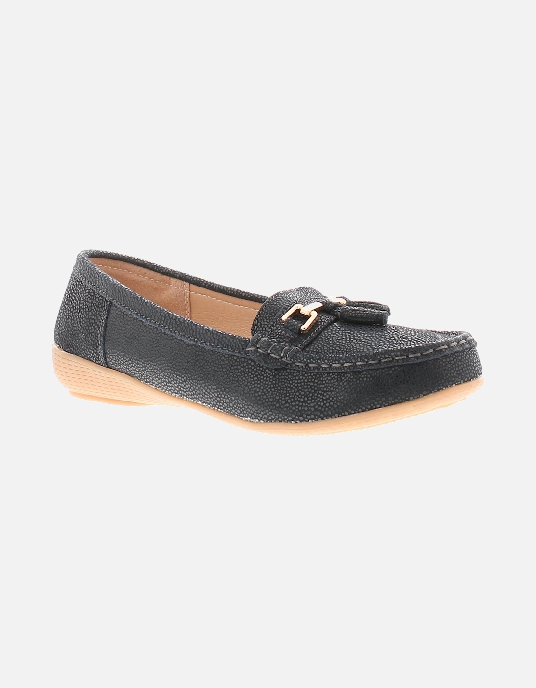 Womens Shoes Flat Tahiti Leather Slip On navy UK Size, 6 of 5