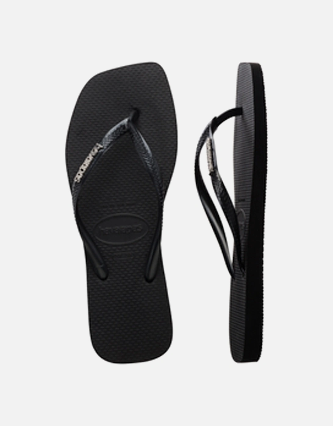 Women's Square Logo Metallic Flip Flop Black/Silver