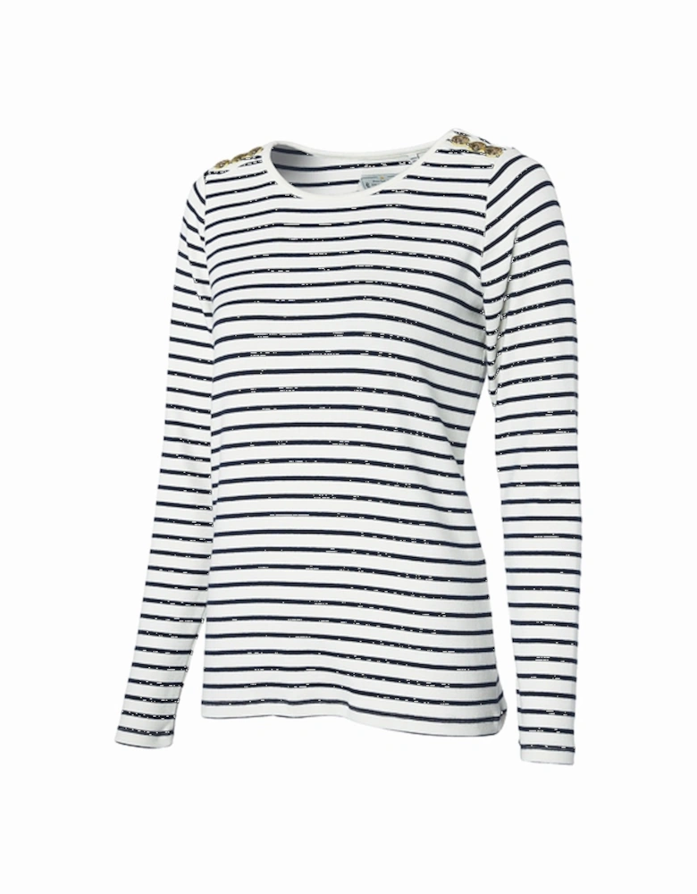 Padstow Long Sleeve Crew Neck Tee Natural Ink Navy Stripe