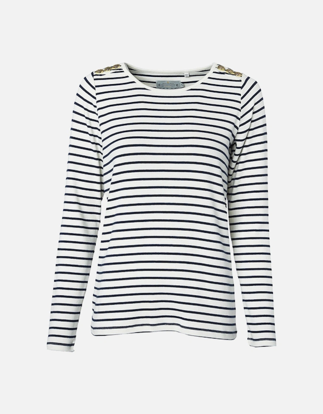 Padstow Long Sleeve Crew Neck Tee Natural Ink Navy Stripe