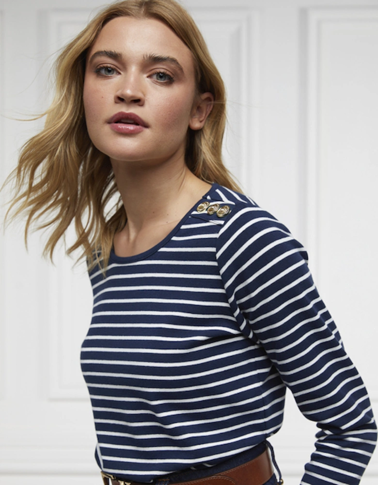 Padstow Long Sleeve Crew Neck Tee Ink Navy Natural Stripe