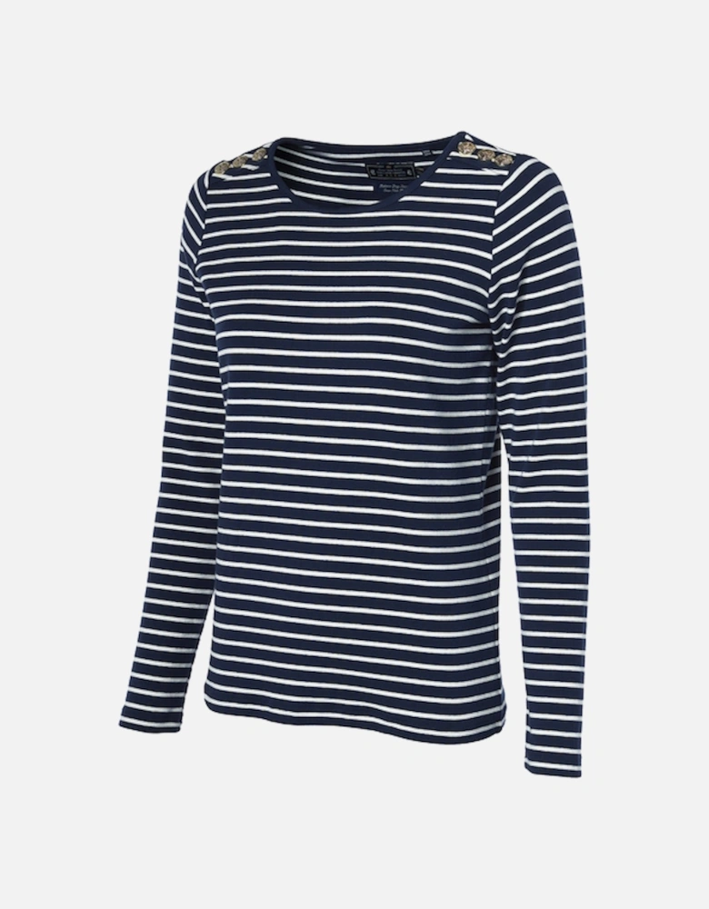 Padstow Long Sleeve Crew Neck Tee Ink Navy Natural Stripe