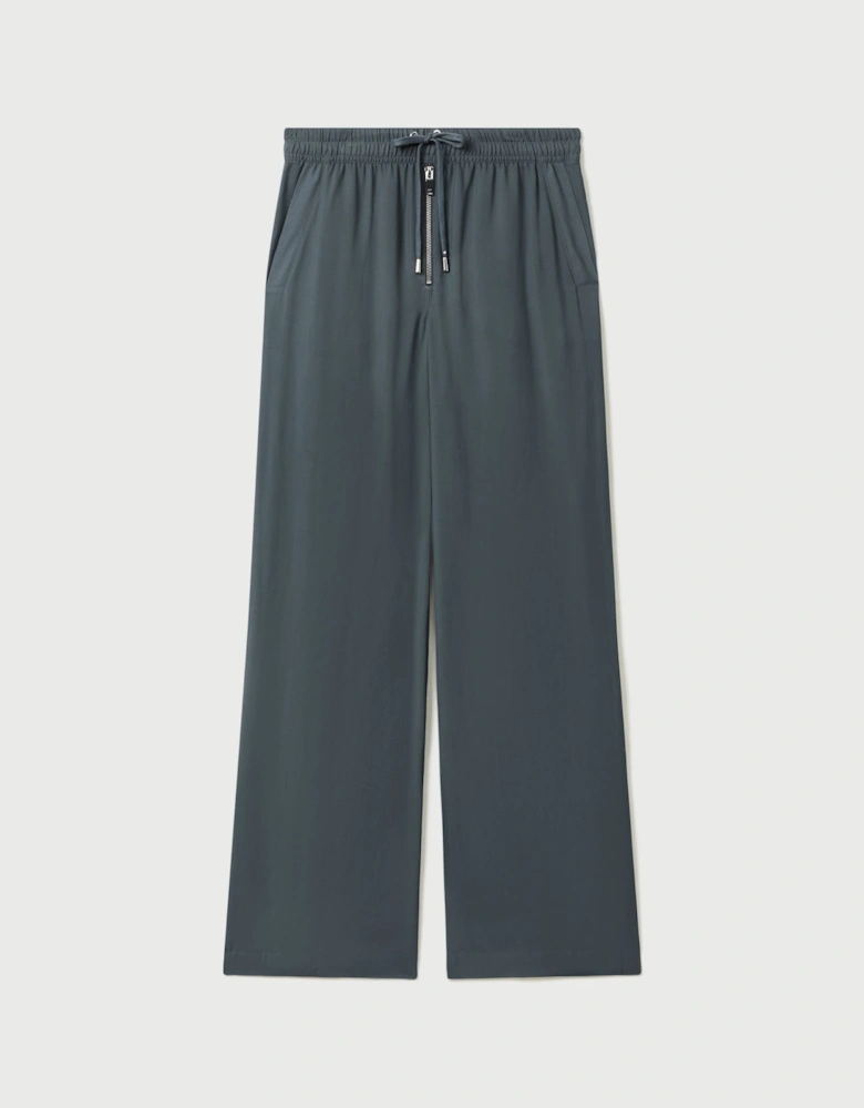 Drawstring Zip-Front Wide Leg Trousers