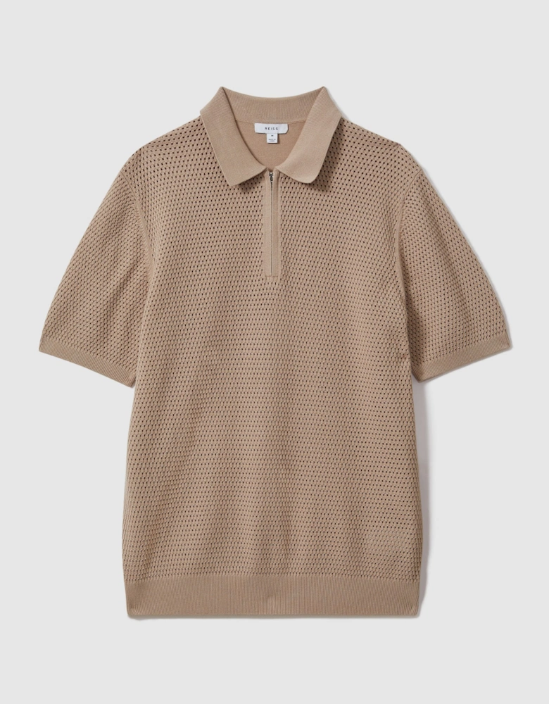 Cotton Blend Textured Half Zip Polo Shirt
