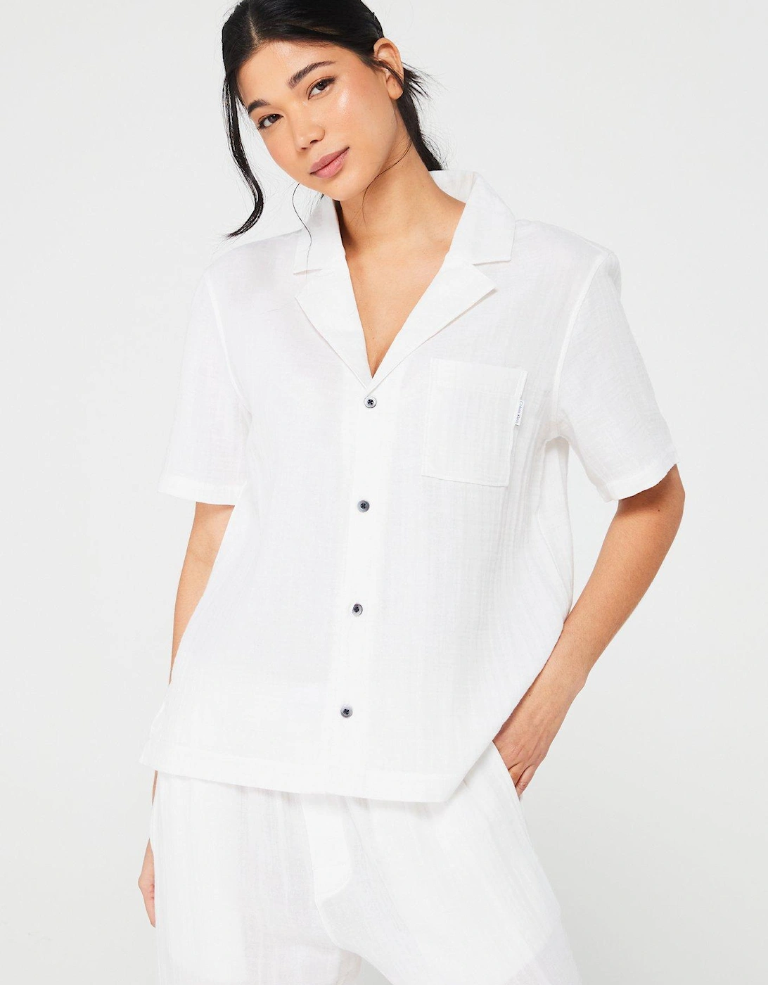 Button Down Sleep Shirt - White, 5 of 4