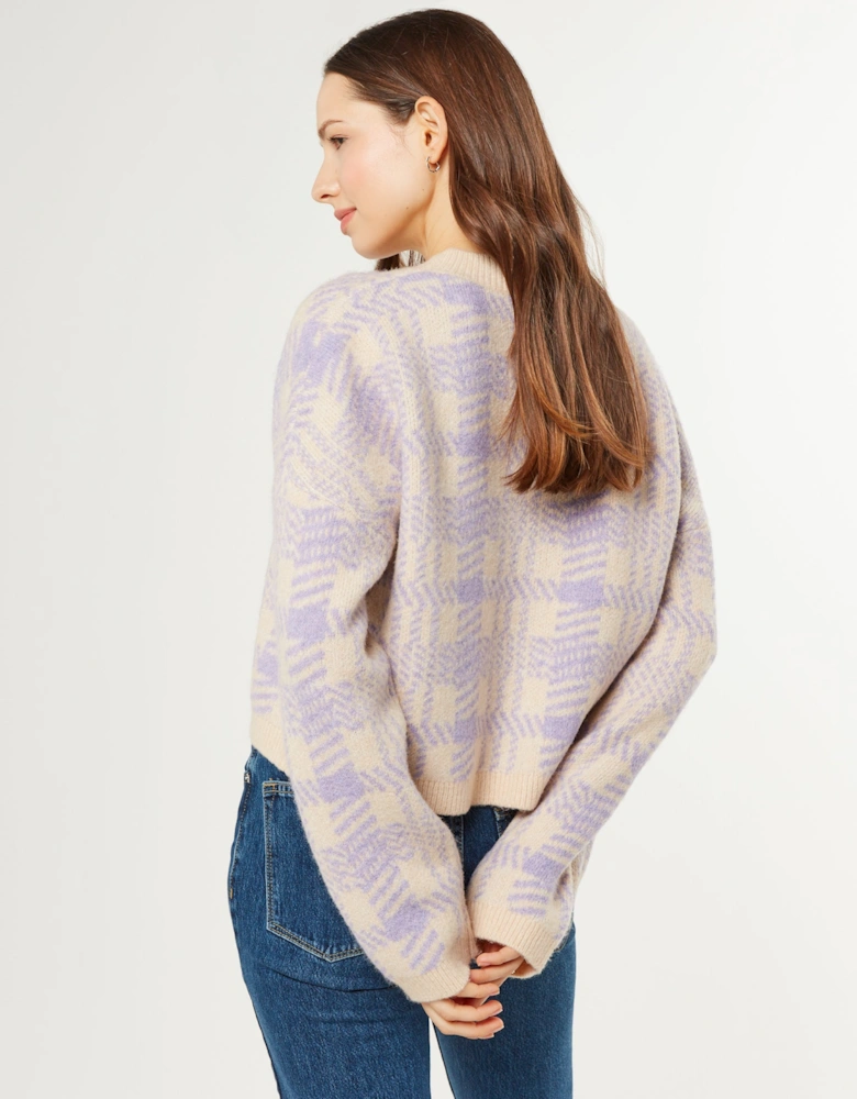 Beatrice Check Jumper in Cream and Lilac
