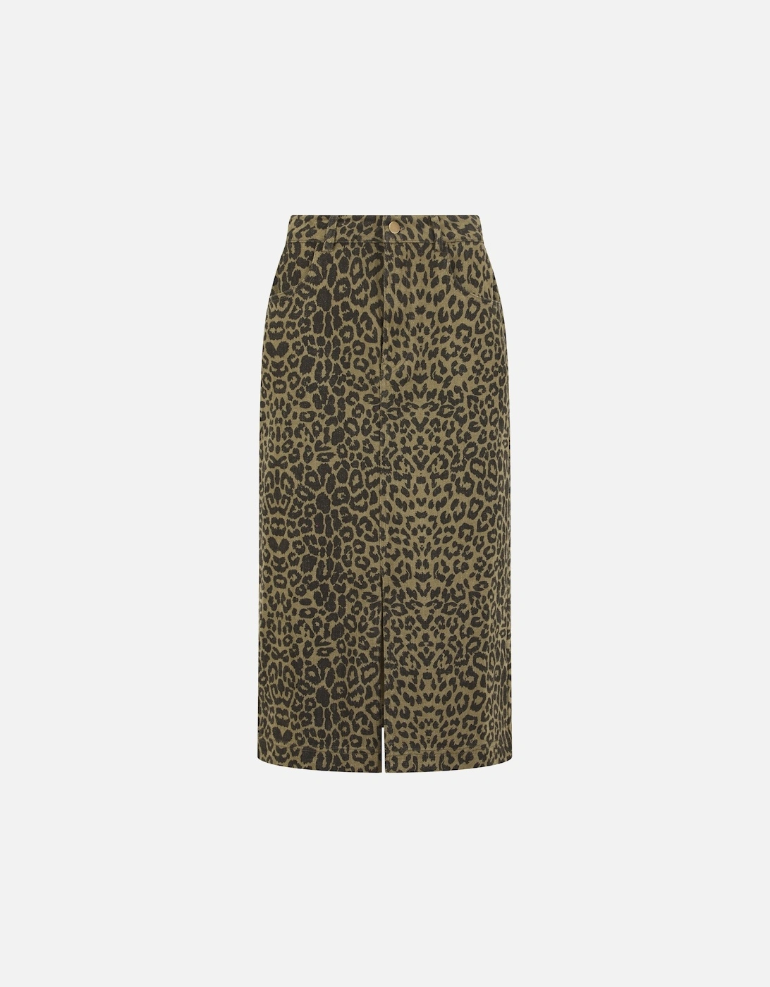 Frankie Denim Skirt in Khaki Leopard Print