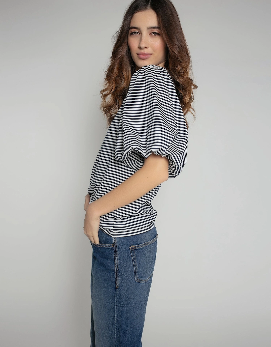 Rhea Top in Navy and White Stripe