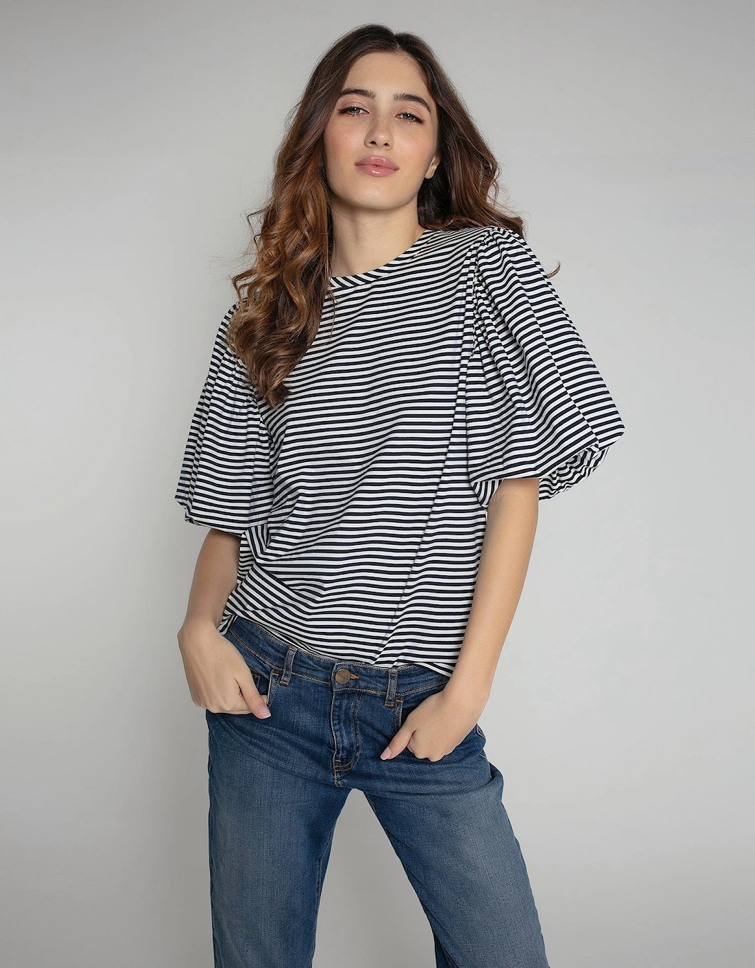 Rhea Top in Navy and White Stripe