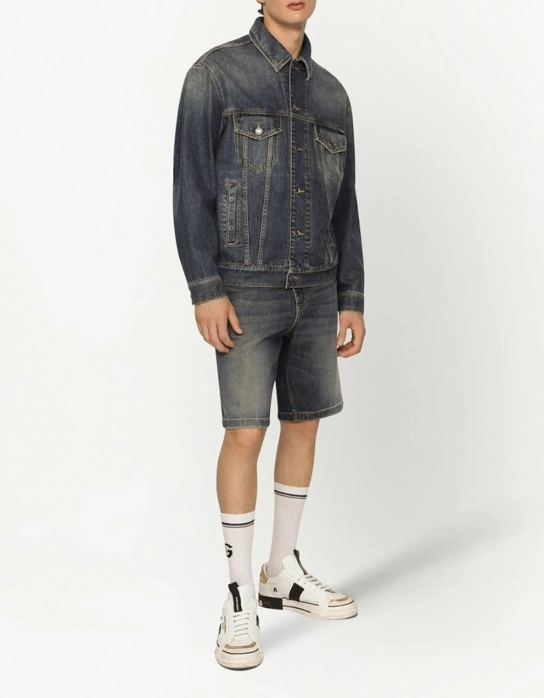 Plaque Washed Denim Shorts