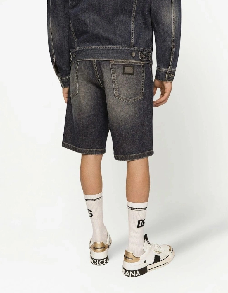 Plaque Washed Denim Shorts