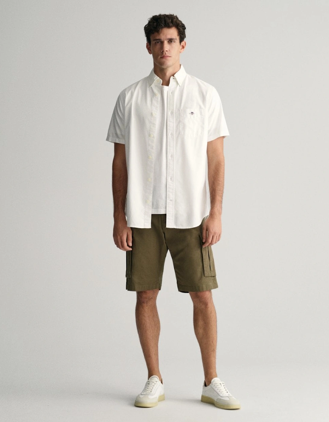 Gant Men's White Regular Fit Short Sleeve Oxford Shirt - - : 48/Regular 4XL