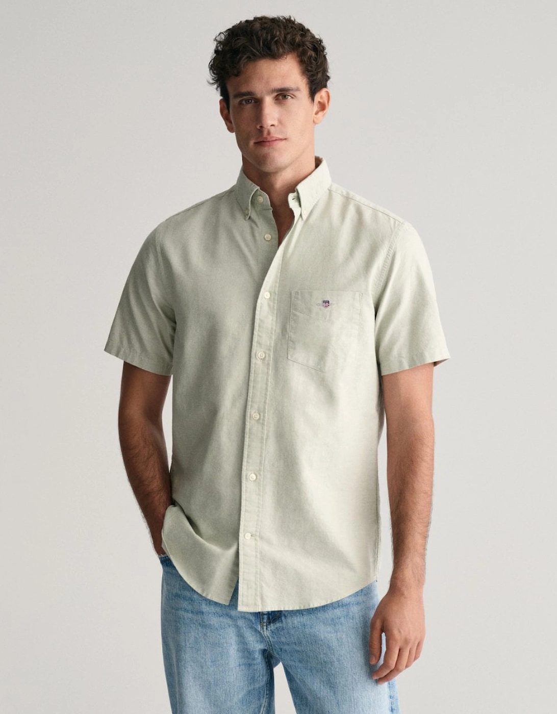 Mens Regular Fit Short Sleeve Oxford Shirt, 4 of 3