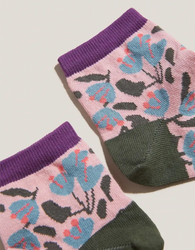Women's Floral Fan Sock Teal Multi