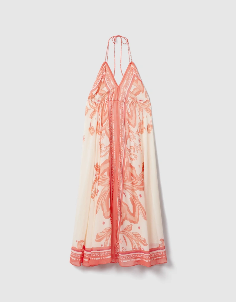 Printed Ruched Waist Midi Dress