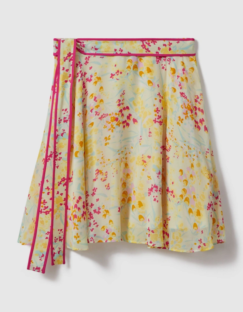 Floral Print Tie Waist Mini Skirt