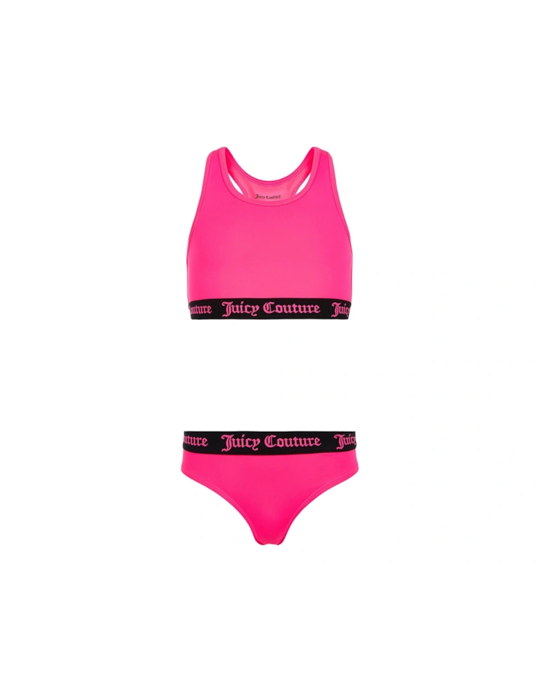 Girls Logo Elastic Swimset - Bright Pink
