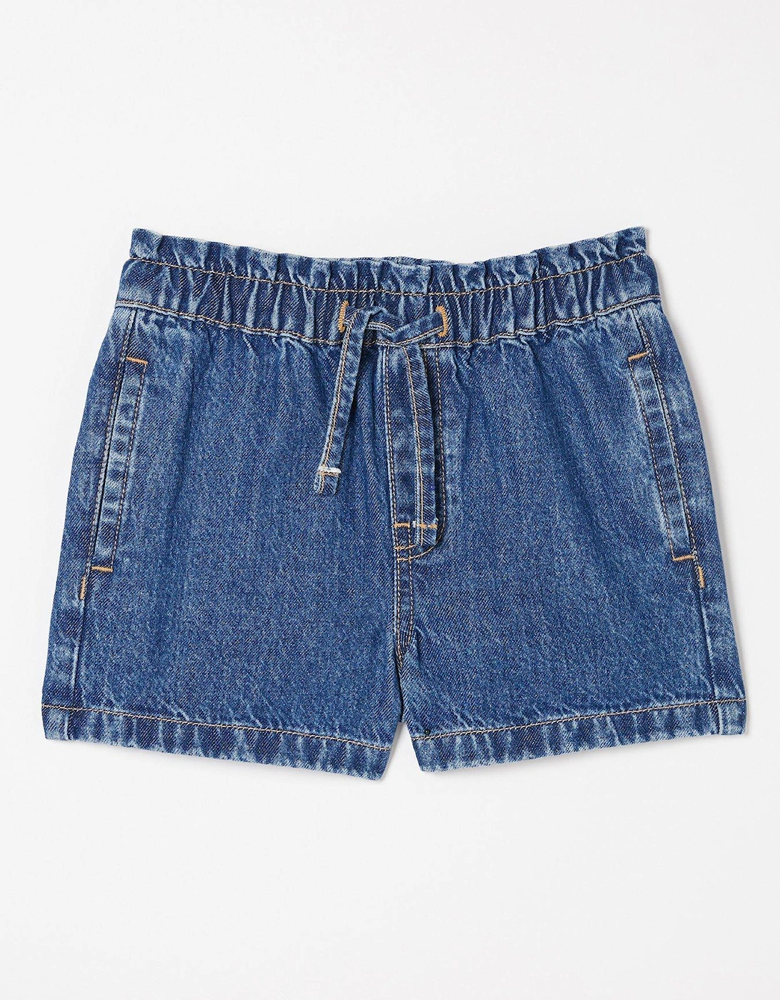 Girls Paperbag Denim Shorts - Dark Denim Blue, 5 of 4