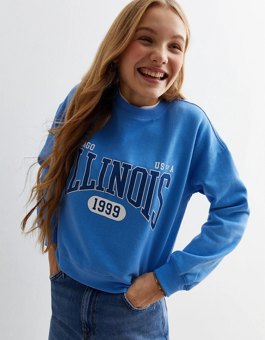 Girls Bright Blue Illinois Logo Sweatshirt, 2 of 1