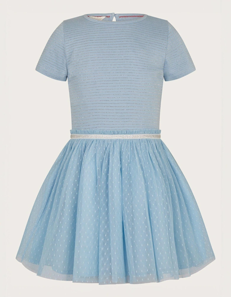 Girls Disco Stripe Dobby Dress - Blue
