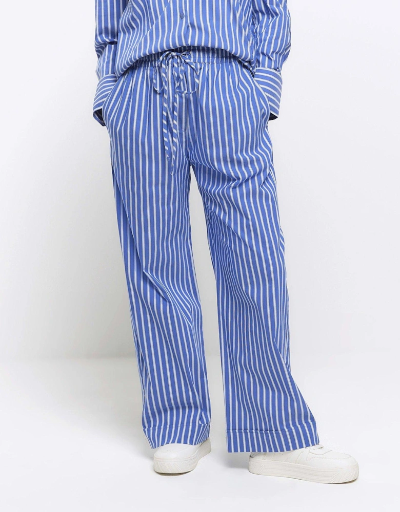 Petite Stripe Poplin Pull On Trousers - Blue