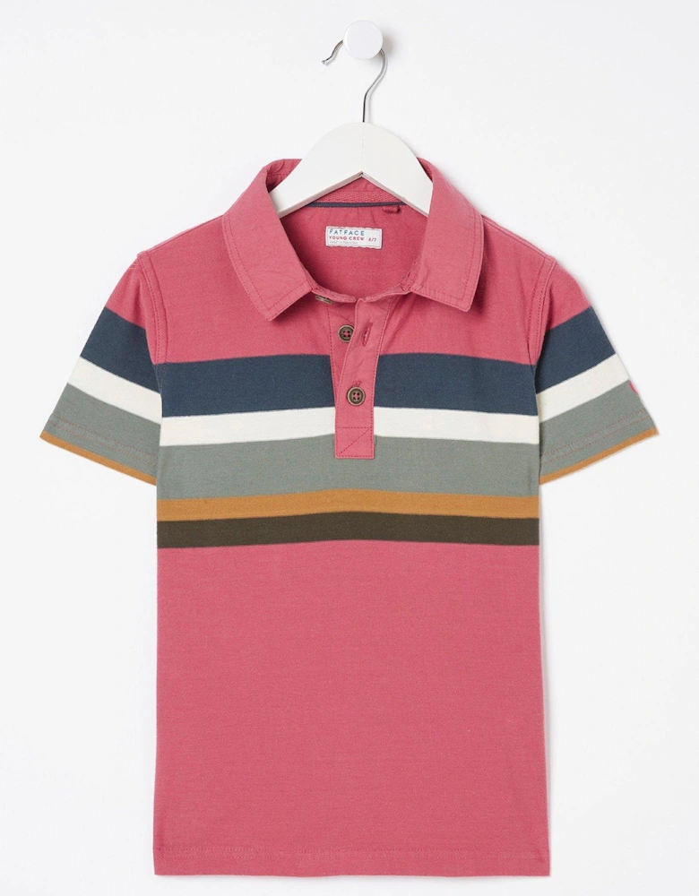 Boys Chest Stripe Short Sleeve Polo - Dark Pink