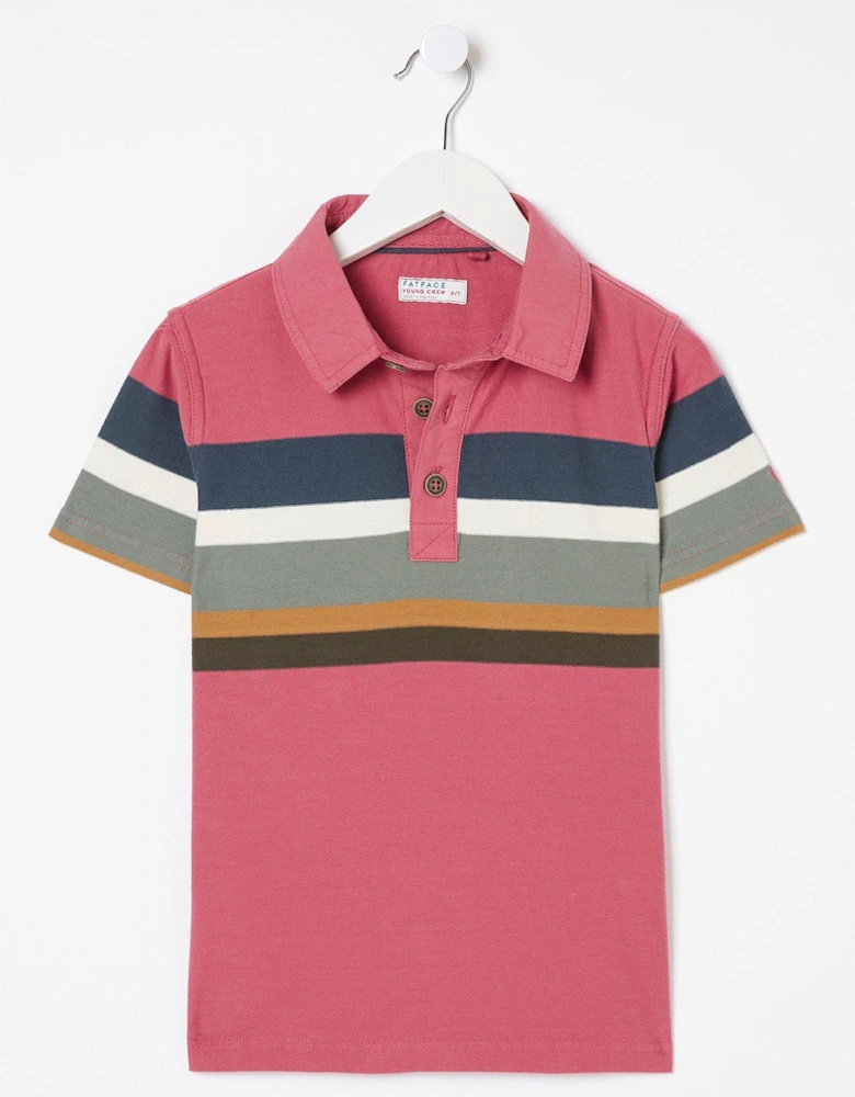 FatFace Boys Chest Stripe Short Sleeve Polo - Dark Pink