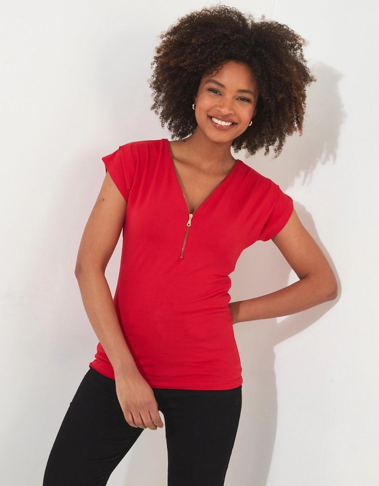 Zip It Up Jersey Top - Red