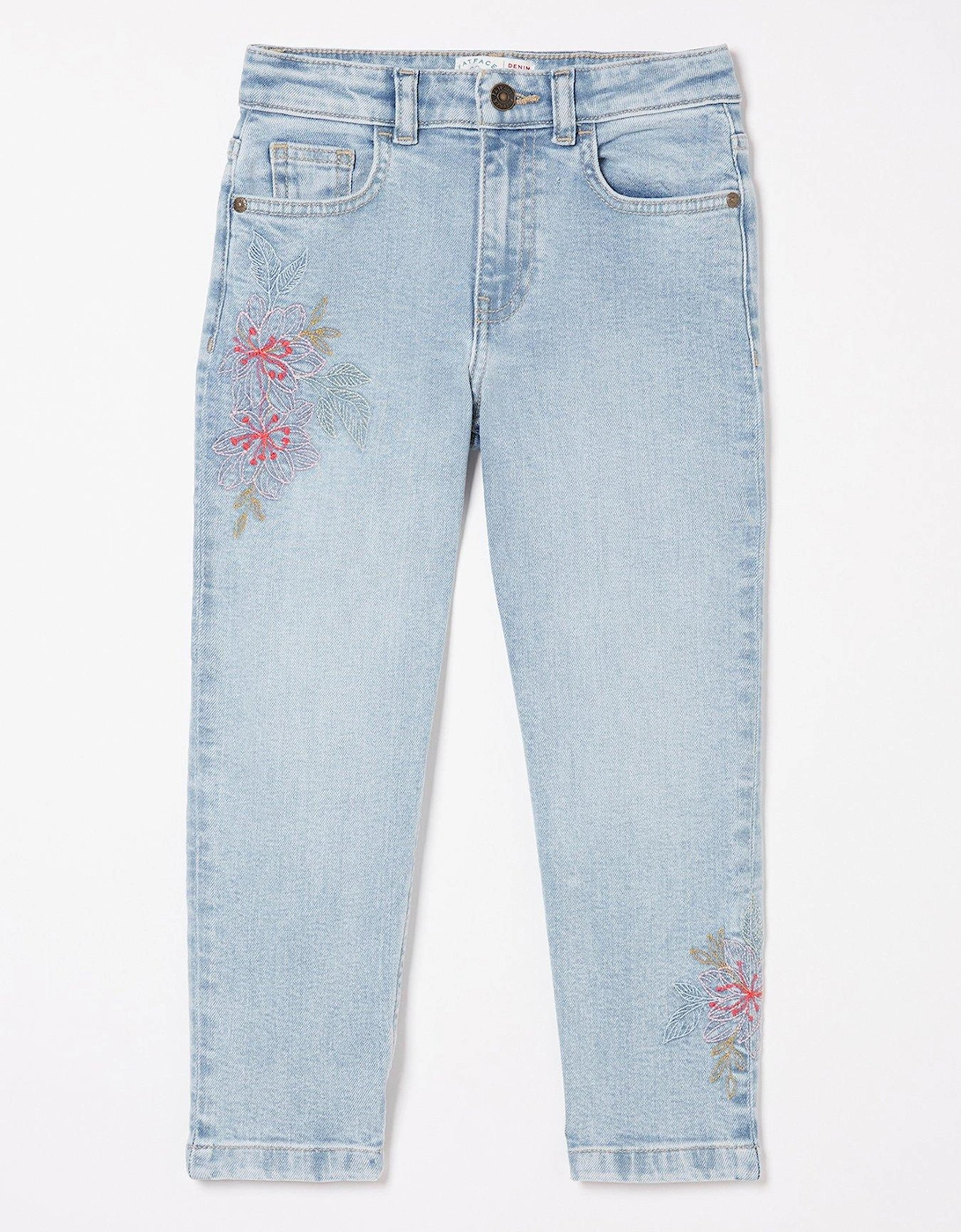 Girls Embroidered Jeans - Light Denim Blue, 5 of 4