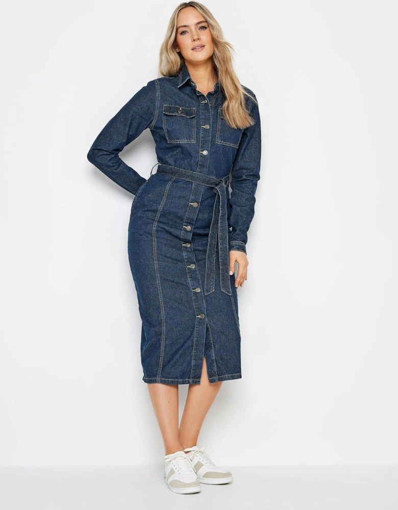 Tall Indigo Tie Waist Denim Dress