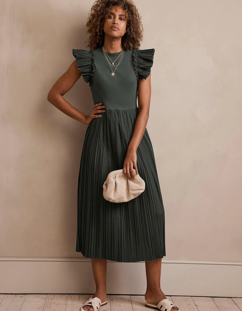 Crinkle Woven Mix Midi Dress