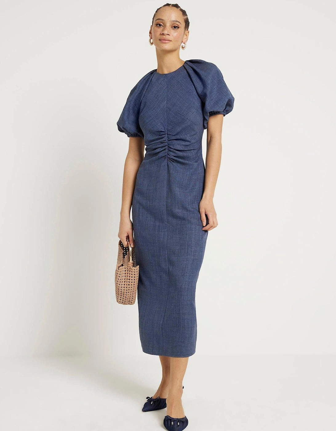 Ruched Midi Dress - Navy, 6 of 5