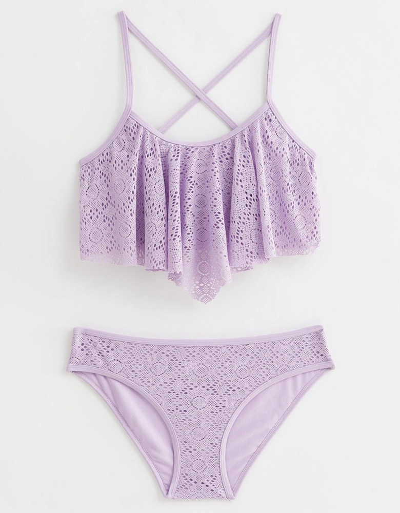 Girls Lilac Crochet Scoop Bikini Set