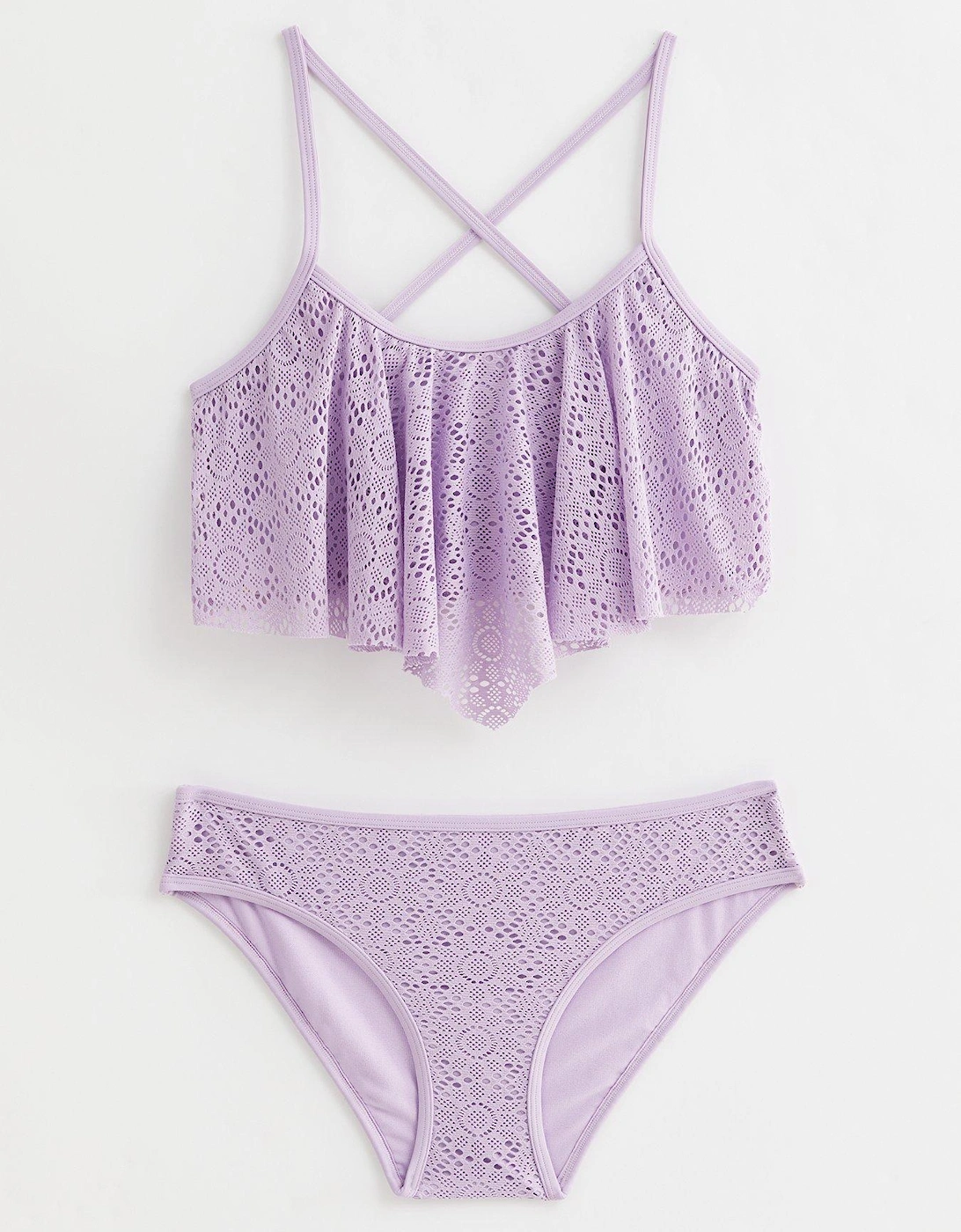 Girls Lilac Crochet Scoop Bikini Set, 2 of 1