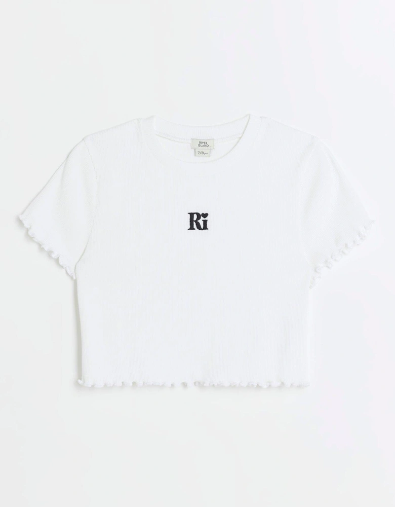 Girls Embroidered Logo Crop T-shirt - White