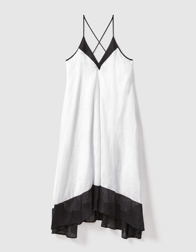 Linen Colourblock Cross-Back Midi Dress