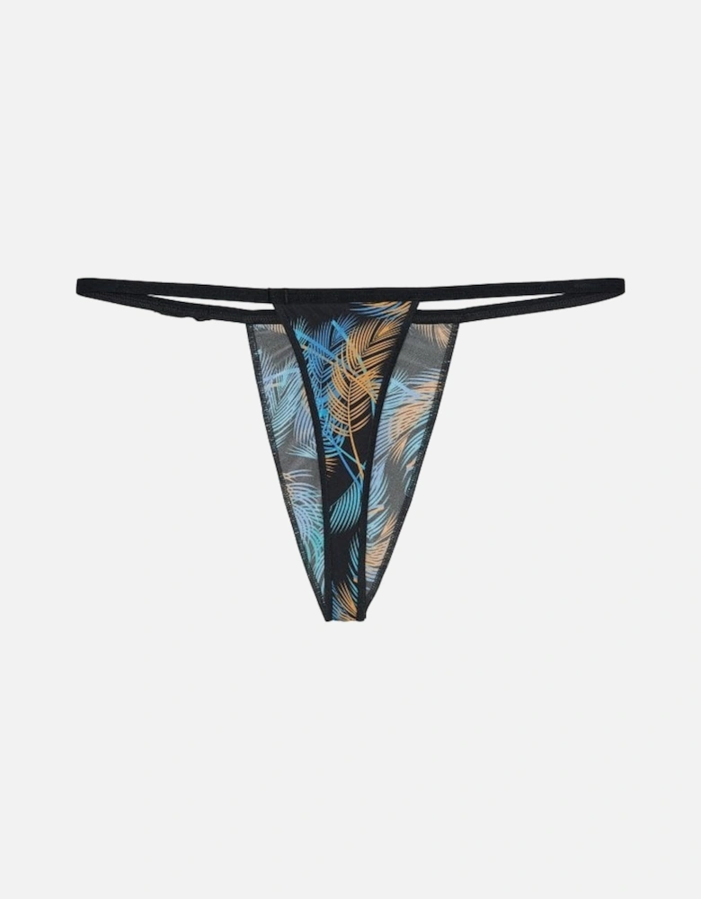 Temptation Chico Leaf Print G-String, Black/blue