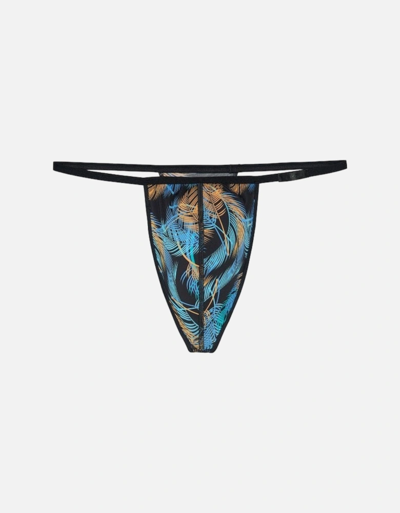 Temptation Chico Leaf Print G-String, Black/blue