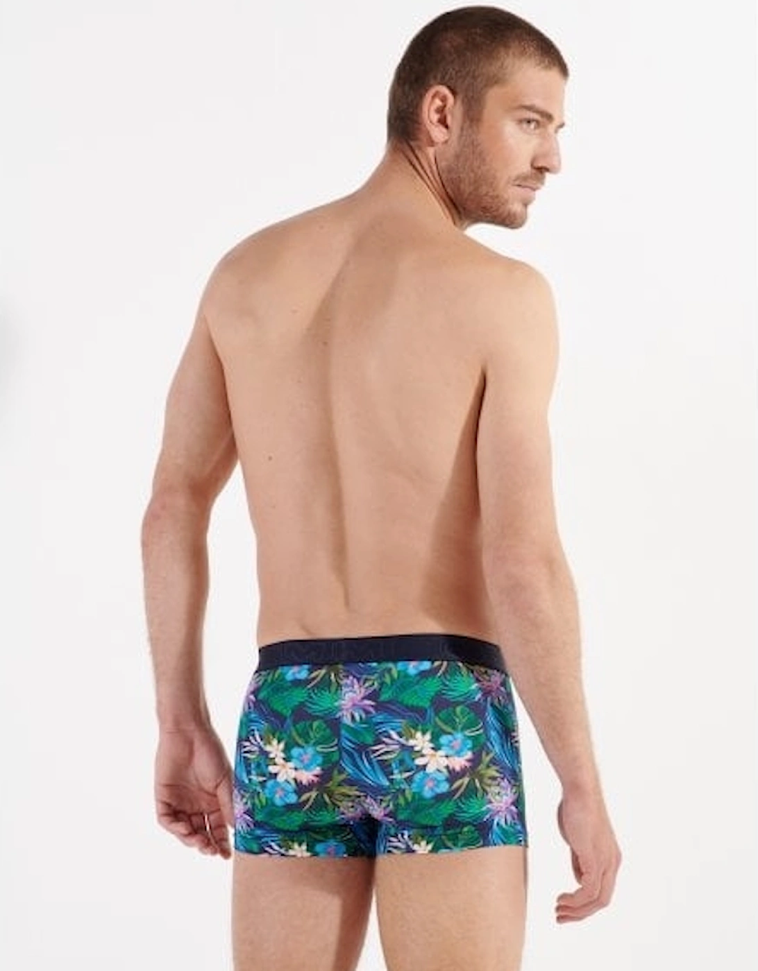 Yoni Leaf Print Boxer Trunk, Navy/multi