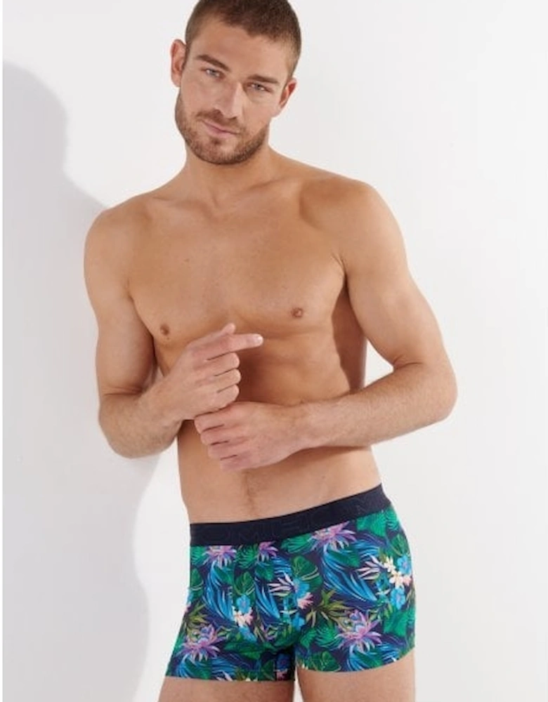 Yoni Leaf Print Boxer Trunk, Navy/multi