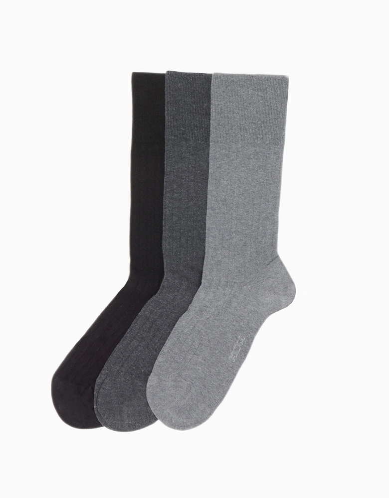 3-Pack Soft Cotton Socks, Black/Grey