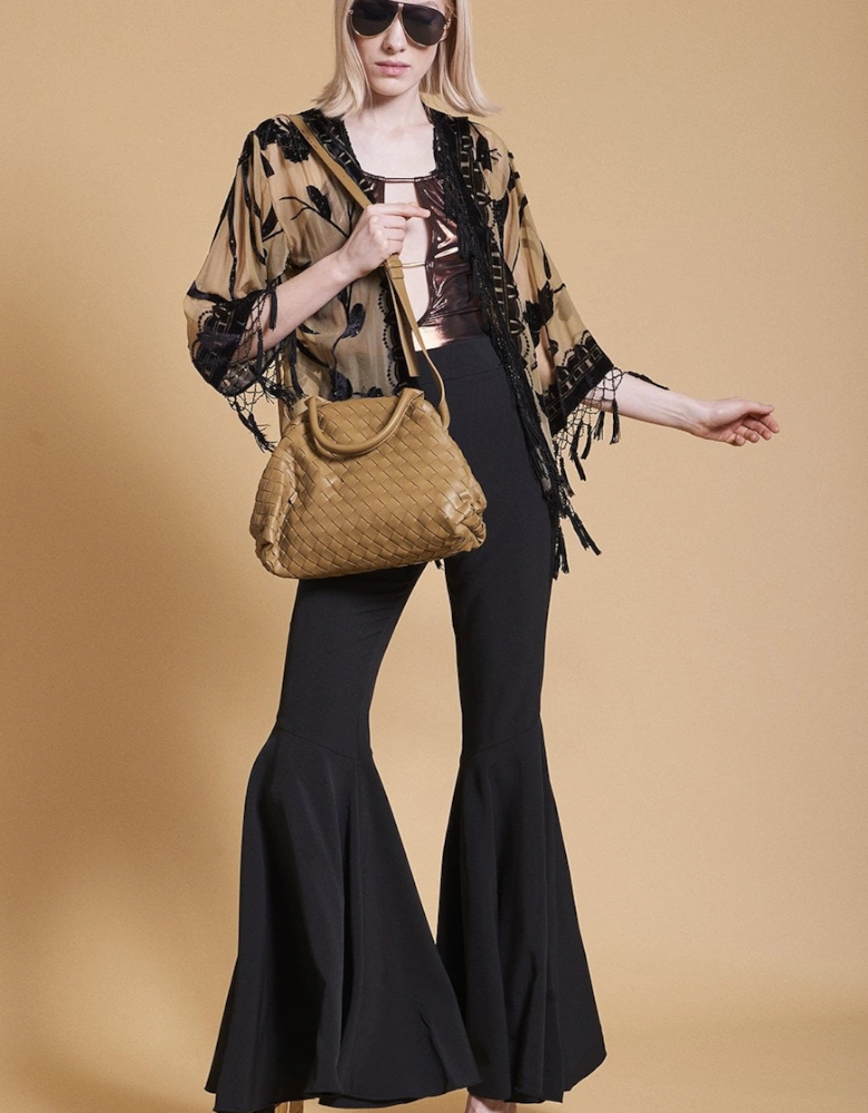 Black Devore Tasseled Kimono Jacket