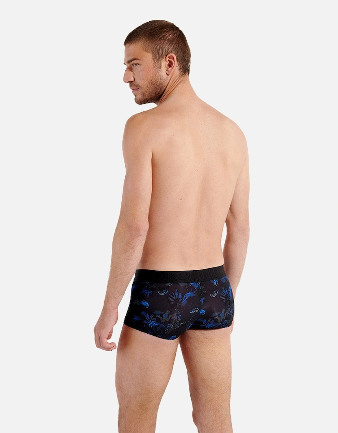 Temptation Blue Flowers Boxer Trunk, Black