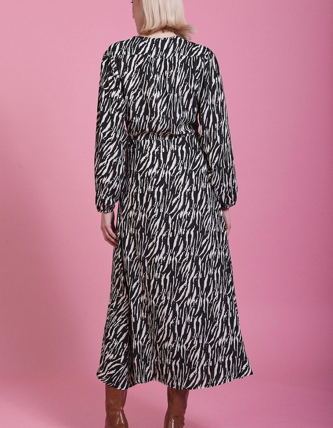Zebra Print Belted Maxi Dress