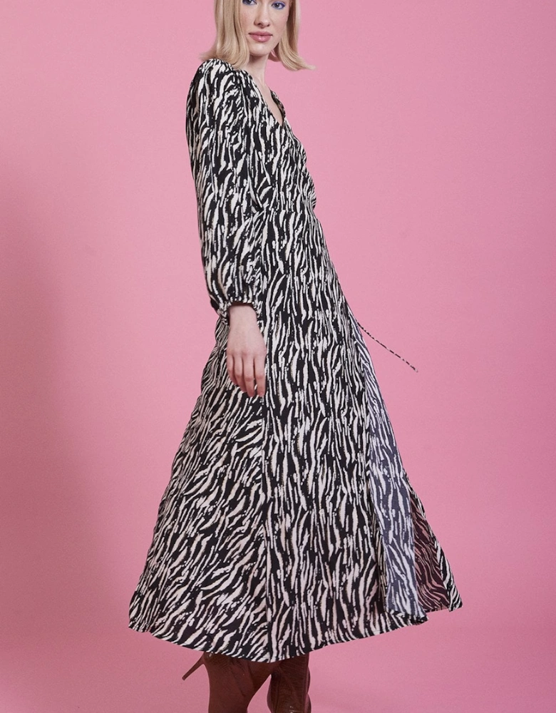 Zebra Print Belted Maxi Dress