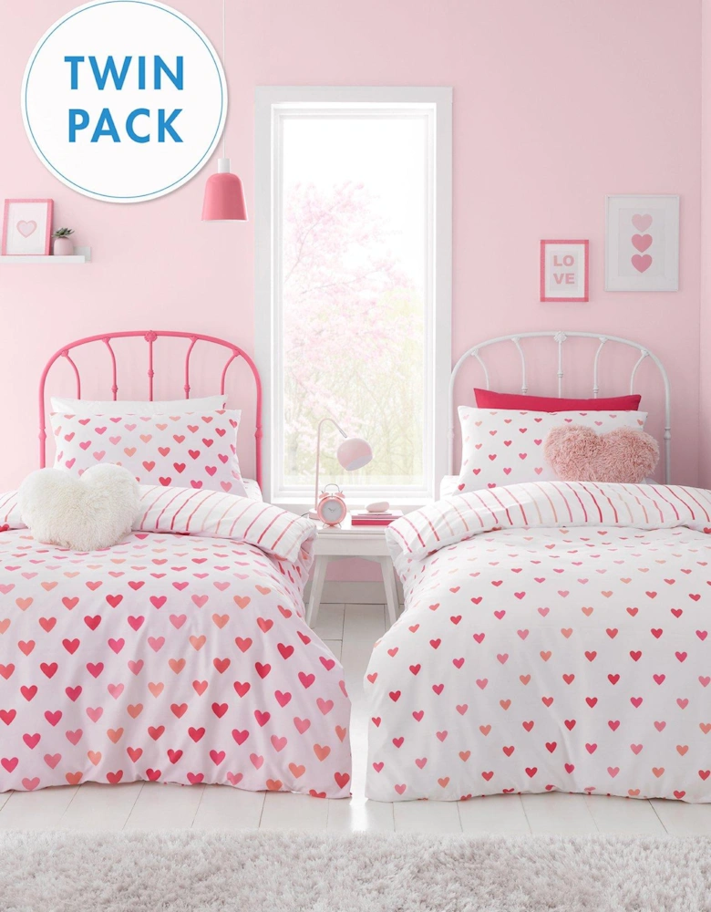 Hearts and Stripes Duvet Cover Set Twin Pack
