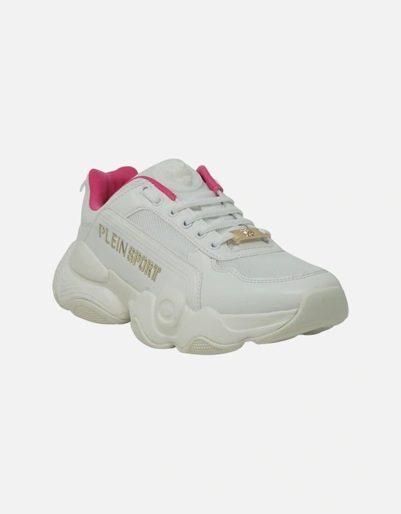 Plein Sport Gold Branded Logo White Sneakers