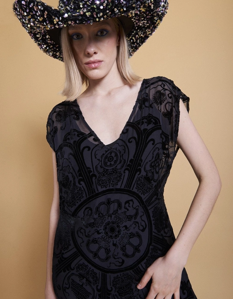 Black Silk Devore Dress