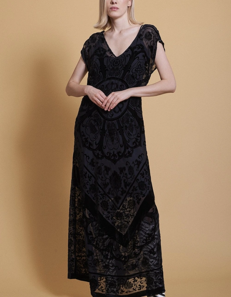 Black Silk Devore Dress