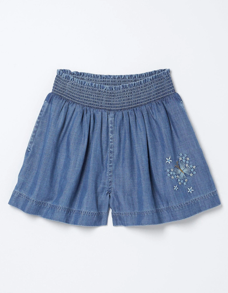 Girls Embroidered Flippy Shorts - Chambray Blue